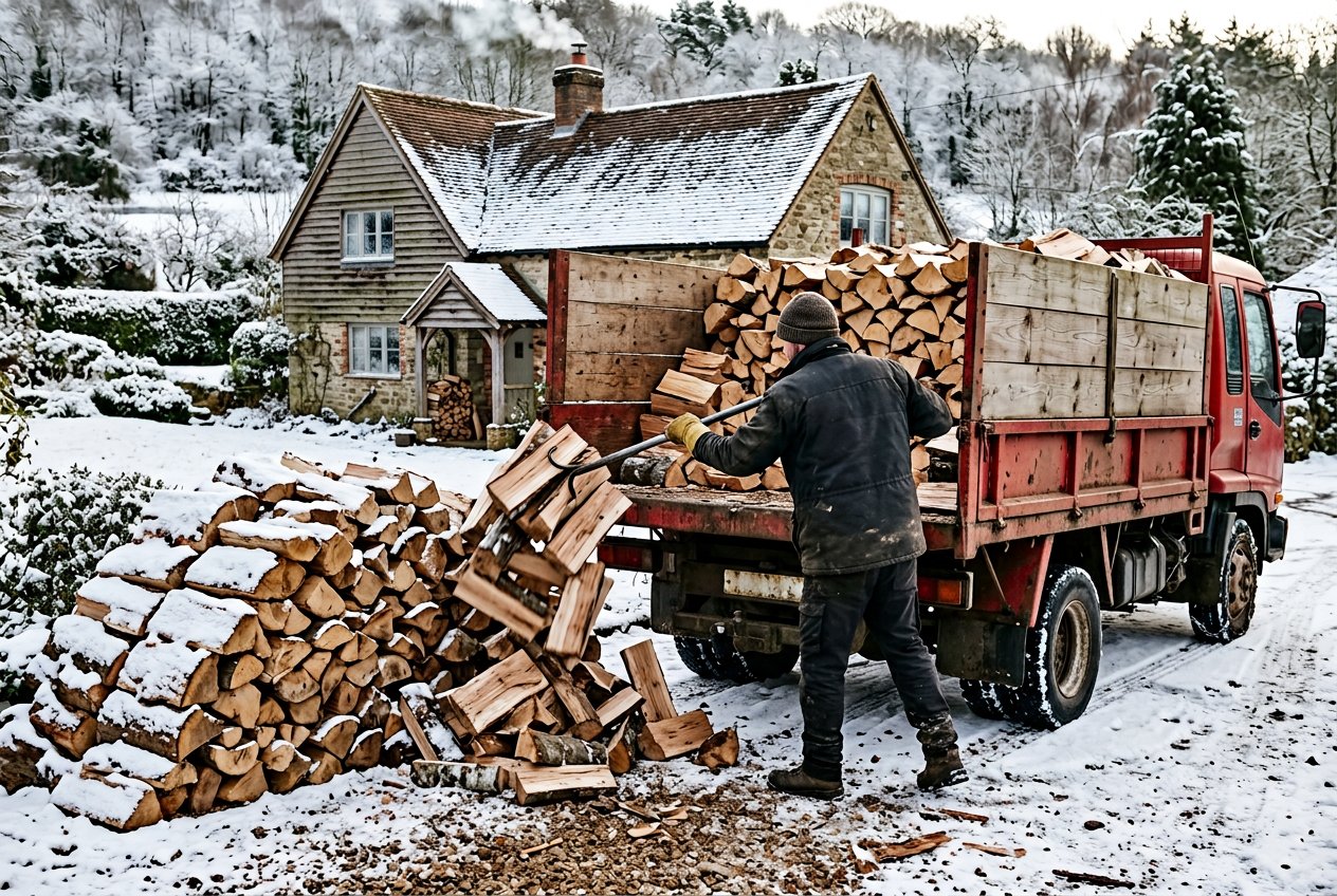 Выгрузка в подвальный дровник в Заречье, ольха